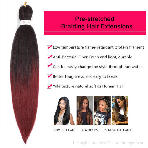 Hot selling Synthetic ez Braids hot water setting ombre color yaki expression private label pre stretched braiding hair